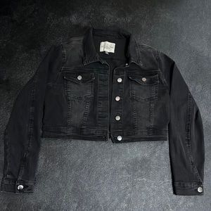 Black Denim Jean Jacket Casual Cropped Jacket
